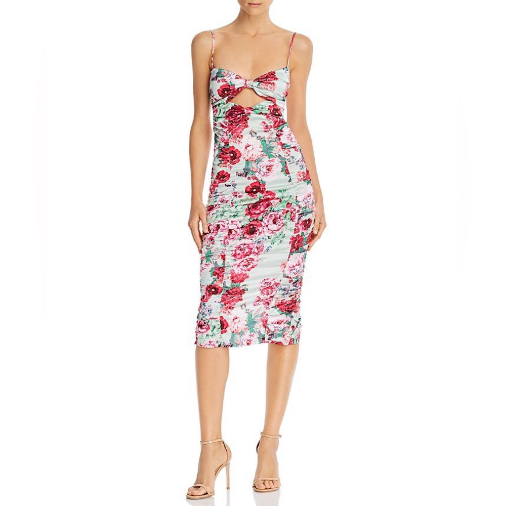 FOR LOVE AND LEMONS floral ruched cutout dress, size medium
